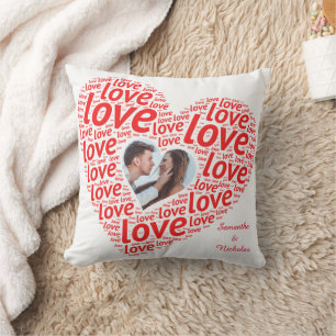 Rotes "Liebesherz"-Valentinstag-Typografie-Foto-Fr Kissen
