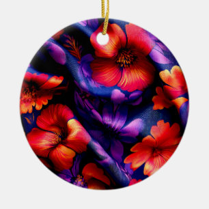 Rotes Lila-Blumendesign Keramik Ornament
