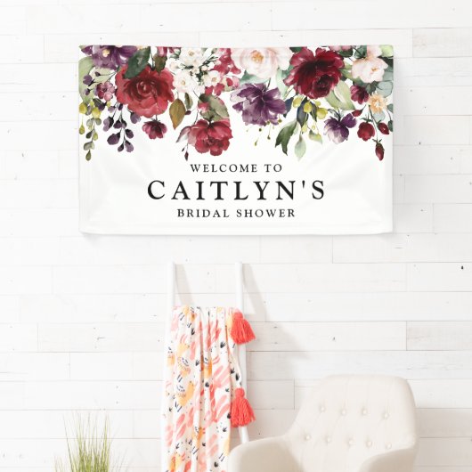 Rotes Lila Blumenwasser Brautparty Willkommen Banner (Insitu)