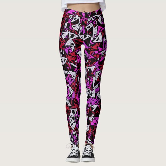 Rotes Lila Dreiecksmuster Leggings (Vorderseite)