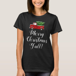 Rotes LKW-Baum-frohe Weihnachten Yall Land lustig T-Shirt
