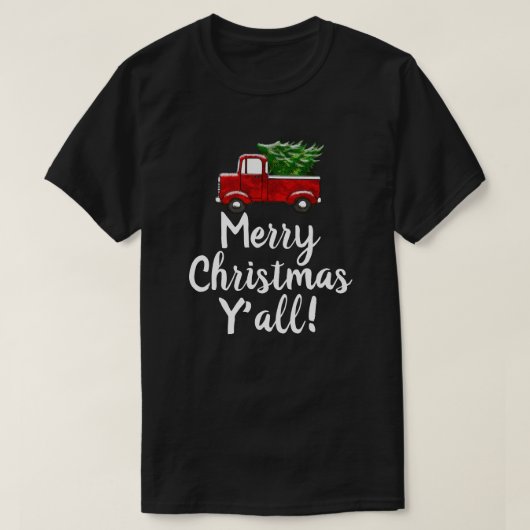 Rotes LKW-Baum-frohe Weihnachten Yall lustiges T-Shirt (Design vorne)