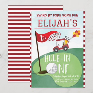 Rotes Loch in einem Golf am 1. Geburtstag Einladung