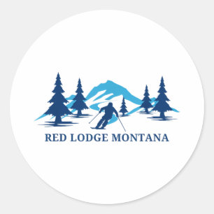 Rotes Lodge Montana Skigebiet Skifahren Skifahrer Runder Aufkleber