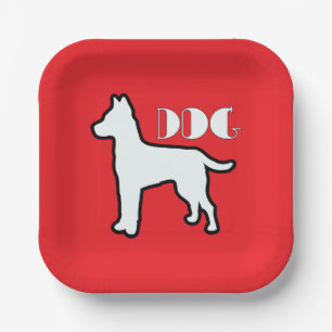 Rotes Logo für Hunde Pappteller
