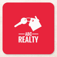 Rotes Logo-Untersetzer der Immobilienagentur