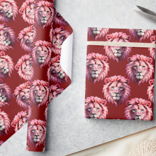 Rotes Löwenkopf-Design mit rosa Akzenten Geschenkpapier