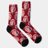 Rotes Löwenkopf-Design mit rosa Akzenten Socken (Rechts)