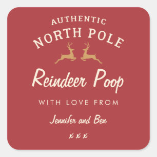 Rotes lustiges selbst gemachtes Weihnachtsren Quadratischer Aufkleber