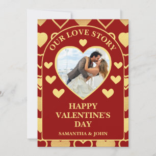Rotes Luxus-Antik-Gold-Herzen Valentinstag-Foto Feiertagskarte