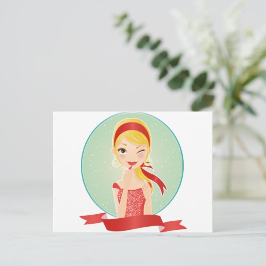 Rotes Mädchen Postkarte (Stehend Vorderseite)