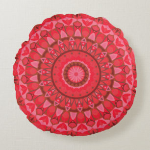 Rotes Mandala-Boho-Warm-Geometrie-Statement-Dekor Rundes Kissen