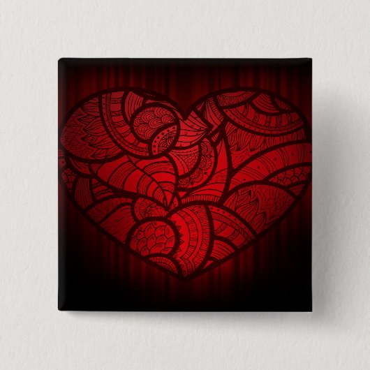 Rotes Mandala Herz Romantisches Boho Muster Button (Vorderseite)