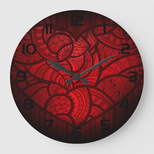 Rotes Mandala Herz Romantisches Boho Muster Große Wanduhr (Vorderseite)