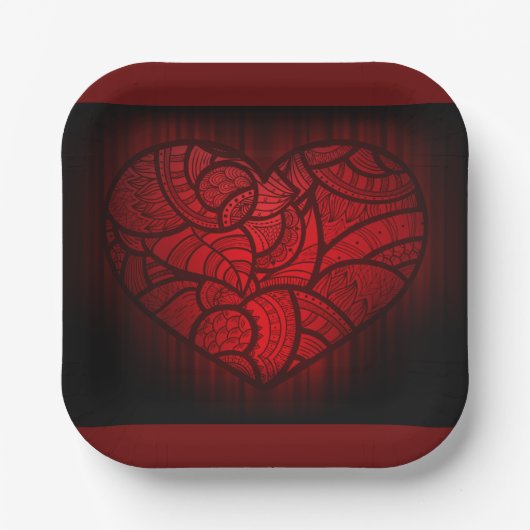 Rotes Mandala Herz Romantisches Boho Muster Pappteller (Vorderseite)