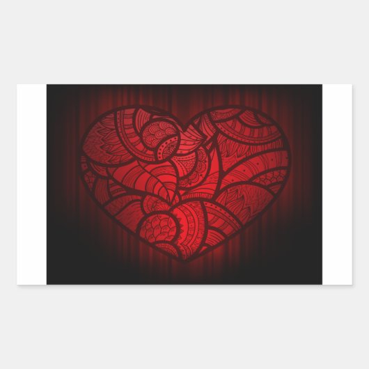 Rotes Mandala Herz Romantisches Boho Muster Rechteckiger Aufkleber (Vorderseite)