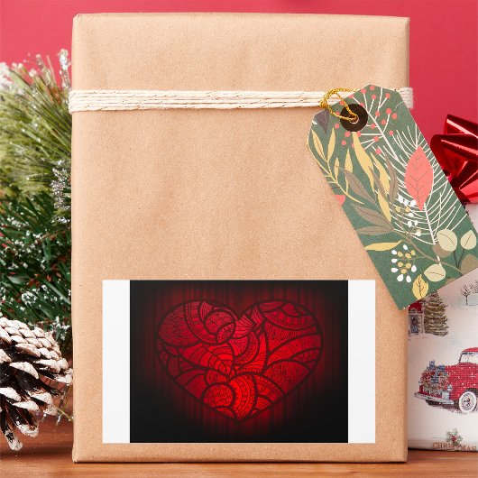 Rotes Mandala Herz Romantisches Boho Muster Rechteckiger Aufkleber