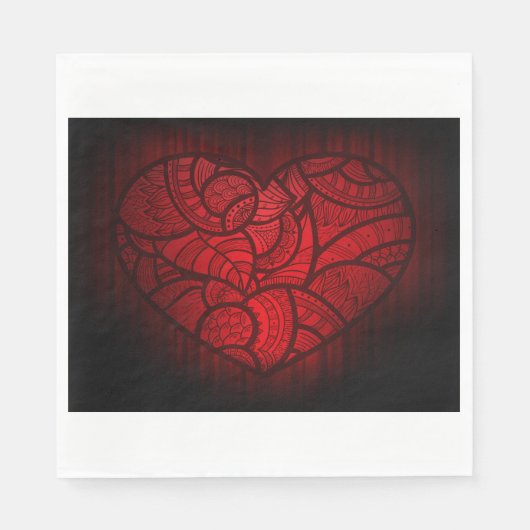 Rotes Mandala Herz Romantisches Boho Muster Serviette (Vorderseite)