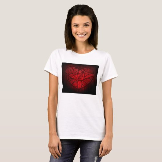 Rotes Mandala Herz Romantisches Boho Muster T-Shirt (Vorne ganz)