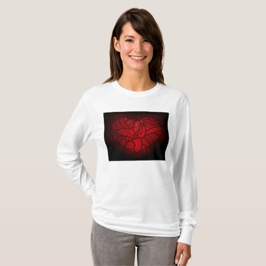 Rotes Mandala Herz Romantisches Boho Muster T-Shirt (Vorne ganz)