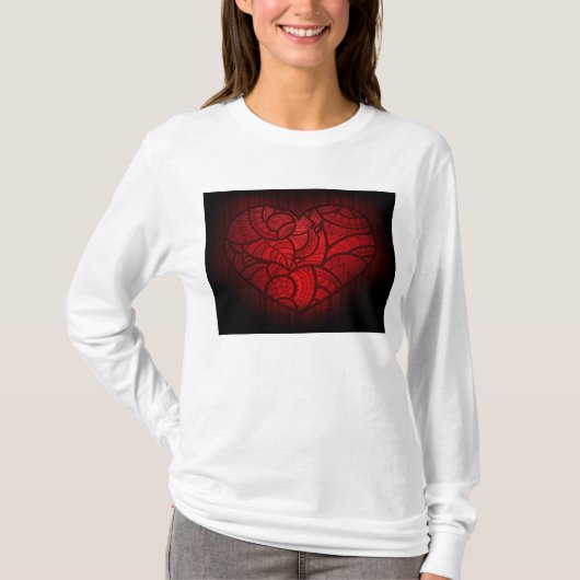 Rotes Mandala Herz Romantisches Boho Muster T-Shirt (Vorderseite)