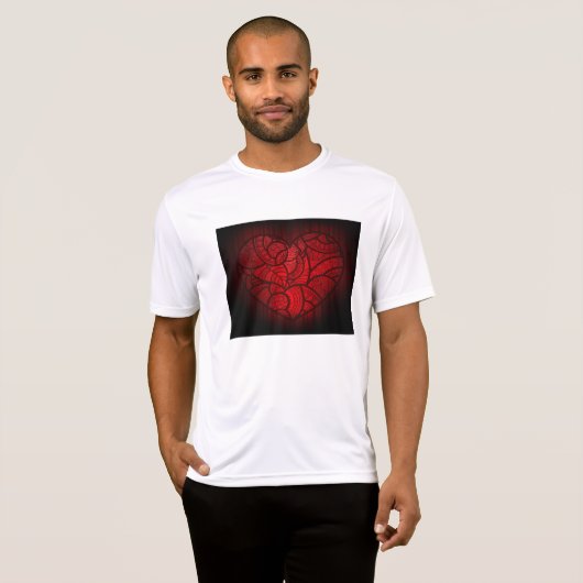 Rotes Mandala Herz Romantisches Boho Muster T-Shirt (Vorne ganz)