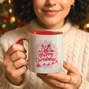 Rotes Mandala-Schneeglöckchen & Weihnachtsmann-Sch Tasse