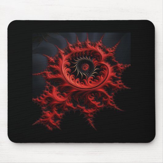 Rotes Mandelbrot-Fraktal auf schwarzem Hintergrund Mousepad (Vorne)