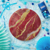 rotes Marmormuster mit Gold Pappteller (Party)