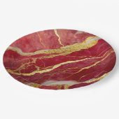 rotes Marmormuster mit Gold Pappteller (Schrägansicht)