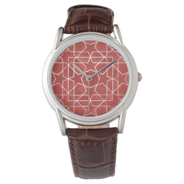 Rotes marokkanisches Mosaik ROSETTE Armbanduhr (Vorderseite)
