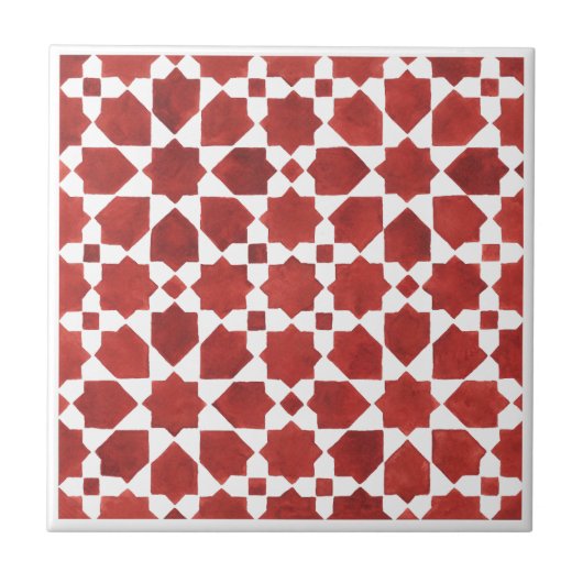 Rotes marokkanisches Mosaik ROSETTE Fliese (Vorderseite)