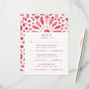 Rotes marokkanisches Muster Hochzeit mit mehreren  RSVP Karte