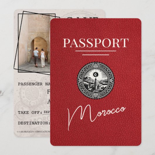 Rotes Marokko Reisepass Save The Date (Vorne/Hinten)
