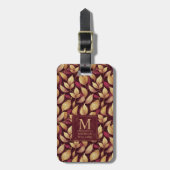 Rotes Marone Gold Glitter Herbstlaub Muster Gepäckanhänger (Vorderseite vertikal)