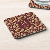 Rotes Marone Gold Glitter Herbstlaub Muster Getränkeuntersetzer (Linke Seite)