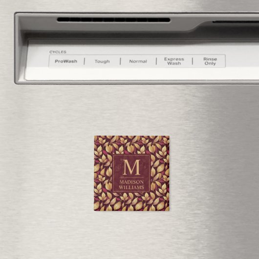 Rotes Marone Gold Glitter Herbstlaub Muster Magnet (In Situ (Geschirrspüler))