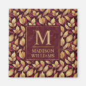 Rotes Marone Gold Glitter Herbstlaub Muster Magnet (Vorne)