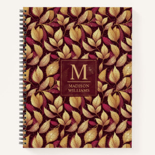 Rotes Marone Gold Glitter Herbstlaub Muster Notizblock