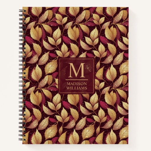 Rotes Marone Gold Glitter Herbstlaub Muster Notizblock (Vorderseite)