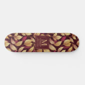 Rotes Marone Gold Glitter Herbstlaub Muster Skateboard (Horizontal)