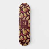 Rotes Marone Gold Glitter Herbstlaub Muster Skateboard (Vorderseite)