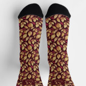 Rotes Marone Gold Glitter Herbstlaub Muster Socken (Oben)