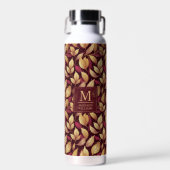 Rotes Marone Gold Glitter Herbstlaub Muster Trinkflasche (Vorne)