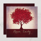Rotes Maronherz Blätter Baumhochzeit Einladungen (Vorne/Hinten)