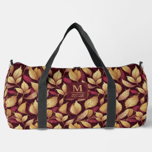 Rotes Maroon-Gold-Glitter-Herbstblätter-Muster Duffle Bag