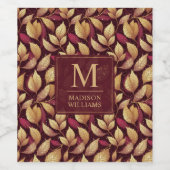 Rotes Maroon-Gold-Glitter-Herbstblätter-Muster Weinetikett (Einzelnes Label)