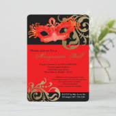 Rotes Masquerade Maskenball Halloween Einladung (Stehend Vorderseite)