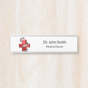 Rotes Medizin Kreuz Symbol Schlange Silber Snake Türschild