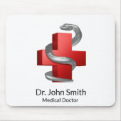 Rotes medizinisches Kreuz Silber Schlangensymbol Mousepad (Vorne)